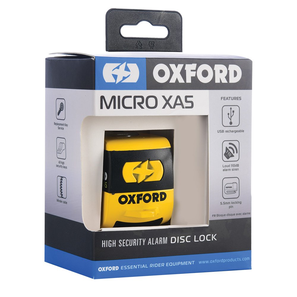 Oxford Micro XA5 Alarm Disc Lock - LK213 Yellow / LK214 Black